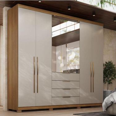 Imagem de Guarda Roupa Casal Ambiente Giardino 6 Portas Amêndola Nude Prime Tx Com Espelho E Pés - Demóbile