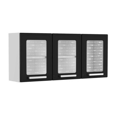 Imagem de Armário Aéreo De Aço 3 Portas Vidro Preto Gourmet Bertolini Preto/branco