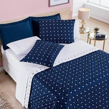 Imagem de Cobre Leito Queen Petit Poa Micropercal 200 Fios Dupla Face 3 Peças - Marinho