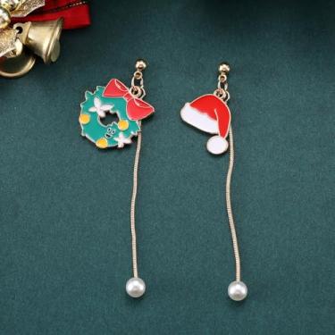 Imagem de Brincos de Natal femininos de boneco de neve com pingente de floco de neve, roupas de Natal, acessórios de bijuteria, 2inch, Cobre, Sem pedra preciosa