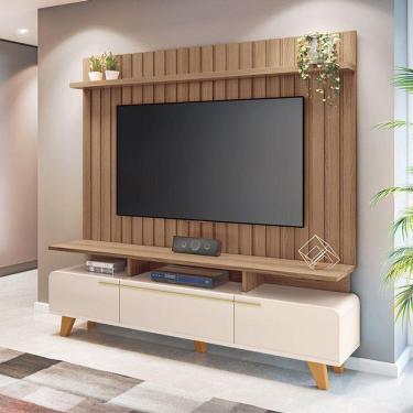 Imagem de Rack Bancada Essenza E Painel Link Off White Castanho - Hb Móveis