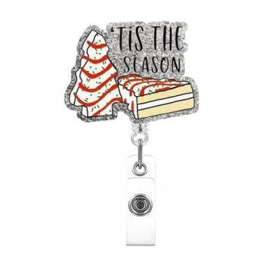 Imagem de Porta-crachá de Natal retrátil engraçado carretel de crachá de árvore de Natal com glitter carretel de crachá de acrílico de inverno com clipe jacaré, etiqueta de nome de identificação de árvore de