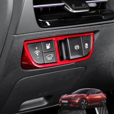 Imagem de Tampa da peça de ajuste da lâmpada dianteira do carro, moldura do botão de ajuste do farol, compatível com acessórios Kia EV6 2022-2024 (vermelho)
