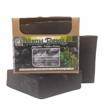 Imagem de Sabonete Artesanal de Carvão Ativado – Óleos Vegetais, Óleos Essenciais de Melaleuca e Menta, Carvão Vegetal, Argila Preta – Purificante, Refrescante e Revitalizante, 110g