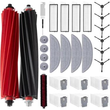 Imagem de Pacote com 29 peças compatíveis com aspirador de pó Roborock S8 MaxV Ultra e S8 Max, 2 escovas principais, 1 escova de limpeza, 6 esfregões, 6 escovas laterais pretas, 6 sacos de poeira, 4 filtros, 2