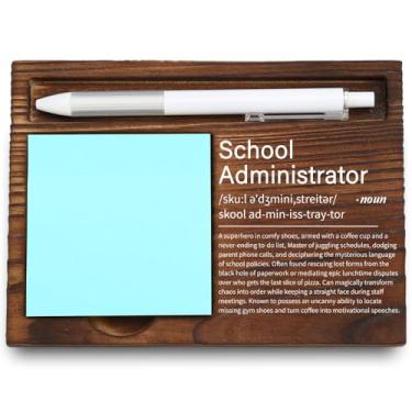 Imagem de VYNWPDFLI Presente de administrador escolar – organizador de mesa engraçado, decoração motivacional de escritório, suporte de notas adesivas de madeira, LQQ71