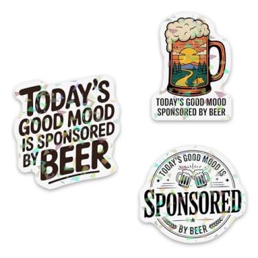 Imagem de (3 peças) Today's Good Mood is Sponsored by Beer Adesivos holográficos – Adesivos de vinil divertidos para amantes de cerveja para laptop, carro, refrigerador, copo – Presente de Dia dos Pais para