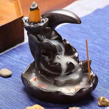 Imagem de Queimador de incenso de refluxo, móveis domésticos criativos, artesanato de cerâmica, ornamentos zen, vista de sândalo de refluxo de peixes, recompensa transfronteiriça (lago de lótus marrom luar