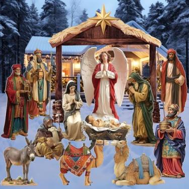 Imagem de Conjunto grande de presépio de Natal ao ar livre com creche, estábulo, 203 cm, placa de jardim ao ar livre, pvc, à prova de intempéries, presépio para decoração de Natal fora do quintal