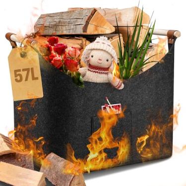 Imagem de Porta-lenha de feltro, recipiente de madeira com alça dobrável e reforçada de feltro extragrosso. Transportador de lenha interno, para acampamento, fogueira, churrasco 45 x 40 x 32 cm 45 x 40 x 40 cm