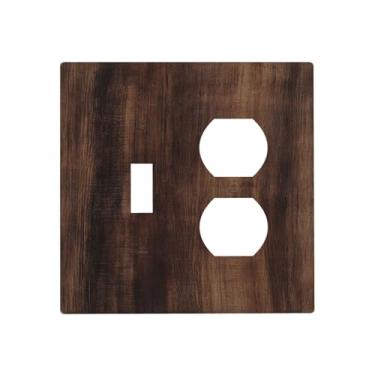 Imagem de VGHOKO Capas decorativas para porta de celeiro de madeira marrom rústica para casa de fazenda, placa de cobertura para interruptor de luz duplex, placa de parede Gfci para decoração de banheiro