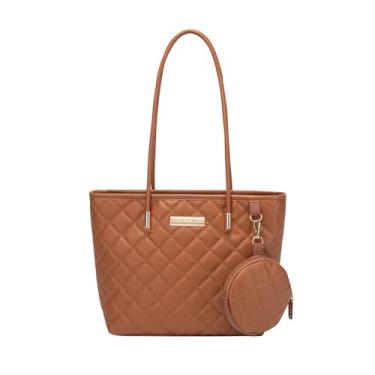 Imagem de Carteira e bolsa feminina moderna, bolsas transversais femininas, bolsa de alça superior, bolsa de ombro com pequenas bolsas penduradas, Marrom