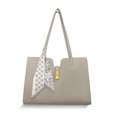 Imagem de Bolsa de designer com lenço de seda, bolsa de couro marrom, bolsa de ombro de grande capacidade com compartimentos internos, Nuvem