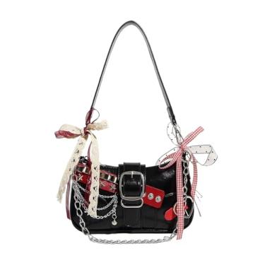 Imagem de Verdusa Bolsa De Ombro Feminina Bordada Com Estrela Y2K, Mini Corrente Estilo Hobo, Preta, Multicolorida, Tamanho Único