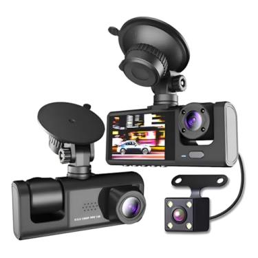 Imagem de Câmera Veicular Full HD 1080P, 3 Canais DVR Automotivo, Visão Noturna, Gravação Interior e Exterior, Ângulo 170° Frontal, 120° Traseira e Cabine