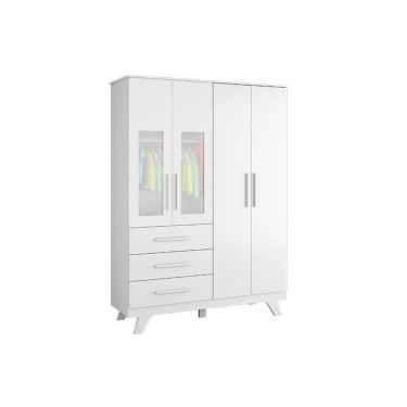 Imagem de Guarda Roupa 3 Portas Retrô C/ 4 Portas E 4 Gavetas Branco - Peroba