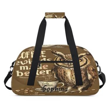Imagem de Bolsa esportiva personalizada com palavra de animal coruja café com nome, bolsa de dormir personalizada, bolsa de fim de semana, bolsa de treino para dança, balé, academia, ginástica, mala de viagem