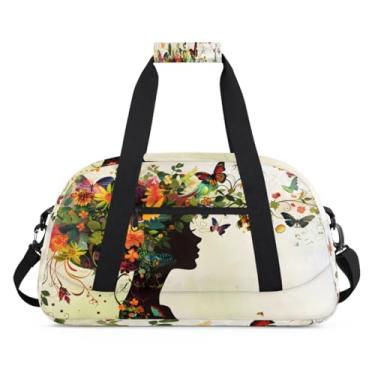 Imagem de Bolsa esportiva colorida, abstrata, menina, flor, tamanho grande, impermeável, durável, dobrável, bolsa de festa do pijama, bolsa de treino para dança, balé, academia, ginástica, bolsa de viagem