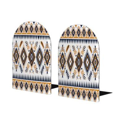 Imagem de Boêmia étnica asteca grande suporte de livros de madeira decorativo antiderrapante resistente terminais de livro para mesa de escritório em casa biblioteca de estudo escolar divisórias de livros para