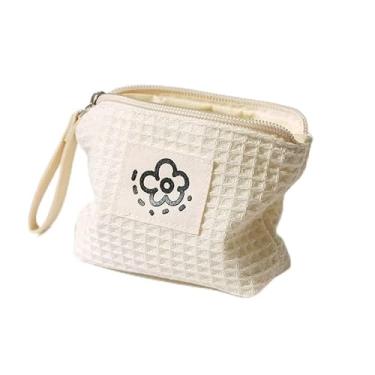 Imagem de 1 mini bolsa cosmética com zíper de algodão macio ferramentas de maquiagem bolsa de armazenamento de batom acessórios cosméticos organizadores, Branco