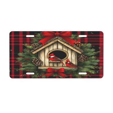 Imagem de Placa de licença xadrez Cardinal Birdhouse para frente do carro placas de carro metal de alumínio adequado para placa de porta de caminhão, bar, café, acessórios automotivos para homens e mulheres 15