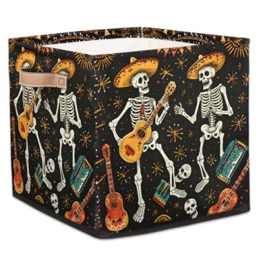 Imagem de hongjinglin Cestas dobráveis de armazenamento de cubo esqueleto guitarra música engraçado caixas dobráveis brinquedo infantil com alças organizador de tecido cesto organizador para berçário, sala de