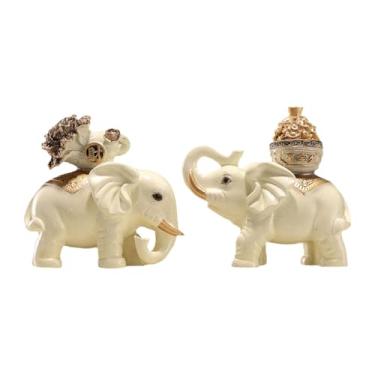 Imagem de Kuntesetty Estátua de elefante Resina Escultura de Animal da estatueta ARNAMENTO para COMPLETO INONTAL, Bege