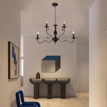 Imagem de Lustre de estilo rústico com 12 lâmpadas para sala de estar, luminária pendente vitoriana antiga, luminária de teto industrial em metal para sala de jantar, quarto e varanda, preto fosco, so