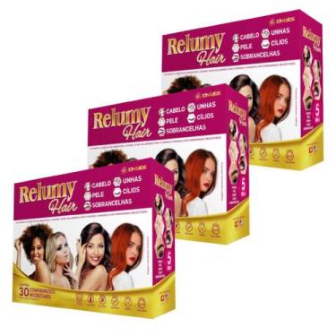 Imagem de Kit c/3 Relumy Hair Suplemento Cabelo Unha Pele 30 CPR 1 Ao Dia - IDN 