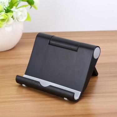 Imagem de Suporte de telefone dobrável preto ajustável para tablet suporte de mesa multi ângulo para uso no escritório e em casa
