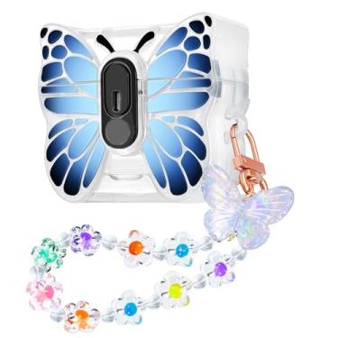 Imagem de CameCosy Capa compatível com AirPods 4 gerações com chaveiro borboleta - design de bloqueio pop-up e função de suporte, capa à prova de choque de TPU com lindo padrão de borboleta para mulheres, preto