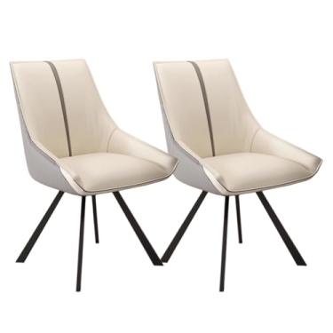 Imagem de SPXMQSS Cadeiras de mesa de jantar, cadeiras de jantar giratórias com apoios de braços e pernas de metal, cadeira estofada de sala de estar com encosto para sala de estar, recepção, restaurante, bege