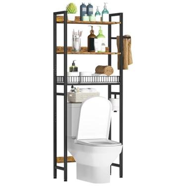 Imagem de SPXMQSS Prateleira de vaso sanitário, armário de máquina de lavar com prateleira aberta, armazenamento acima do vaso sanitário prateleira de banheiro de 3 níveis sobre o vaso sanitário, para banheiro