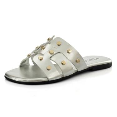 Imagem de Sandalia Feminina Rasteirinha Flatform Rasteira Flat Enfeite Metal Brilho Metalizado (Prata, BR, Adulto, Numérico, 38)
