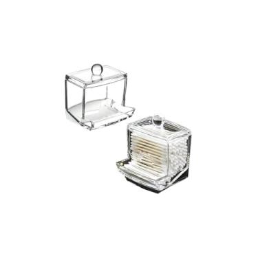 Imagem de Porta Cotonete Acrílico Transparente com Tampa, Organizador para Hastes de Algodão, 7x7x9cm, 80g, Plástico