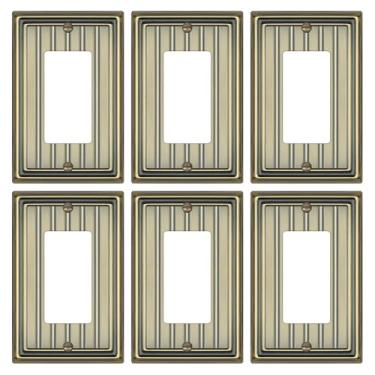 Imagem de Placa de parede de metal para tomadas elétricas, placa decorativa de latão antigo, capa de interruptor de luz, placas de parede de 1 gangue (descoretor único, pacote com 6)