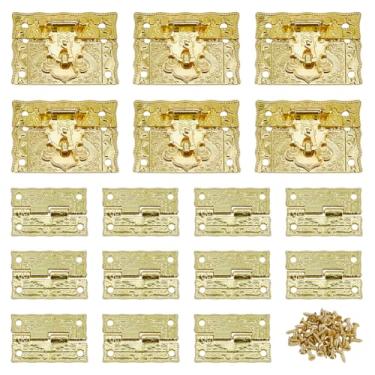 Imagem de SUPERFINDINGS 6 conjuntos de trinco decorativo gravado caixa dourada fecho de trava fivela antiga ferrolho de armário vintage com parafusos para reparo e decoração de caixas de madeira gaveta de