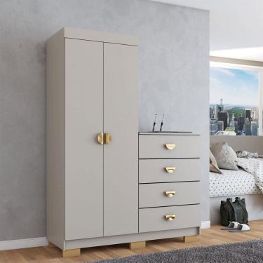 Imagem de Cômoda Roupeiro Ingleses 2 Portas 4 Gavetas Marrom Claro - Panorama Móveis