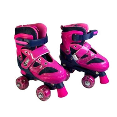 Imagem de Patins Infantil 4 Rodas com LED – Diversão, Segurança e Estilo para Crianças, Ideal para Aprender e Brincar (Rosa, 35-38)