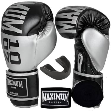 Imagem de Kit Luva de Boxe Muay Thai Kickboxing Intermediária Prata + Bandagem + Bucal - Maximum (16oz)