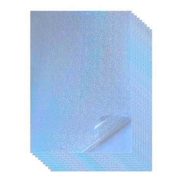 Imagem de 36 folhas de papel adesivo holográfico com glitter 21,6 cm x 28 cm à prova d'água brilhante folhas de vinil autoadesivo transparente sobreposição holográfica laminação folhas para artesanato DIY