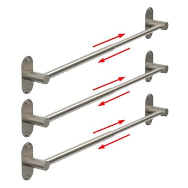 Imagem de Toalheiro ajustável de 36,5 a 64 cm, autoadesivo e montado na parede para banheiro, cozinha, suporte de toalha de mão, cabide de panos, organizador de aço inoxidável SUS 304, barra única (3, níquel