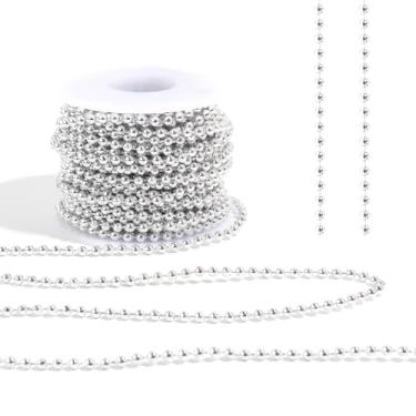 Imagem de Tiparts Pérolas com cordão de miçangas de 80 m, artesanato, rolo de pérolas falsas para guirlanda de Natal, flores, decoração de joias de festa de casamento (3 mm prateado)