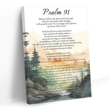 Imagem de QIXIANG Verso da Bíblia Arte de Parede Salmo 91 Quadro Decoração de Parede Pinturas Religiosas Escrituras Cristãs Arte Decoração de Igreja Emoldurada (Marrom, 30 C x 45 L)