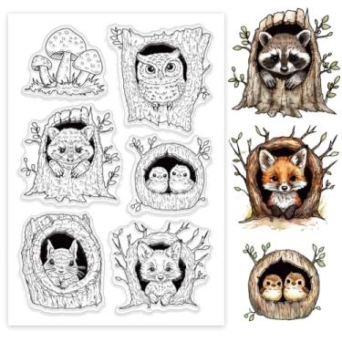 Imagem de 1 folha de carimbos transparentes de plástico PVC, estampa de animais, carimbo transparente de pássaro de coruja cogumelo para álbuns de fotos faça-você-mesmo para fazer cartões decorativos, 16 x 11