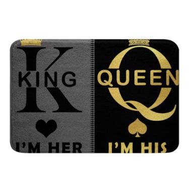 Imagem de Manfei Tapetes de banho King and Queen Her and His Crown Tapetes de banheiro para decoração de quarto de casal amante, tapetes de banho cinza preto dourado, tapetes de pelúcia antiderrapantes
