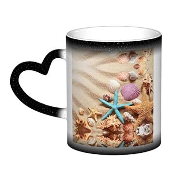 Imagem de Copo de café divertido Shells On The Beach, copo de cerâmica com mudança de cor sensível ao calor 12 Oz, para café/chá/leite/cacau, para adolescente/aniversário/festival/presentes