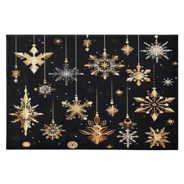 Imagem de CEBUGI Tapete de área 60 x 90 cm, macio, lavável, antiderrapante, com revestimento de borracha, flocos de neve dourados, tapetes de área para sala de estar, quarto, decoração de casa
