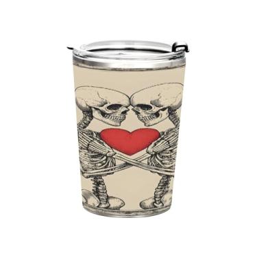 Imagem de STAYTOP Copo de aço inoxidável com caveira de coração vermelho, 368 g, copo de café isolado com tampa e canudo, caneca de café de viagem de parede dupla para bebidas quentes e frias