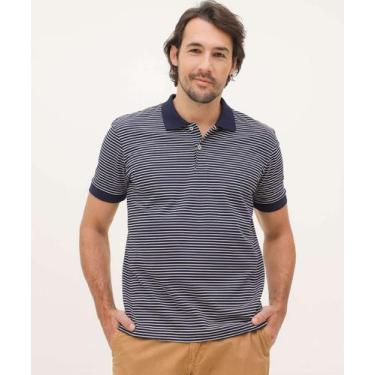Imagem de Polo Masculina Listrada Manga Curta MR-01113, Azul, Branco, G